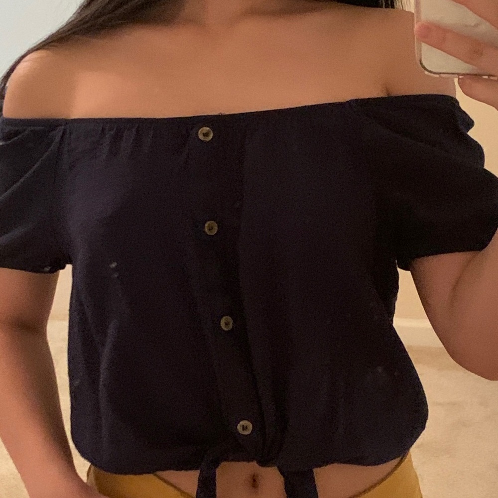Navy blue tie up off the shoulder top
